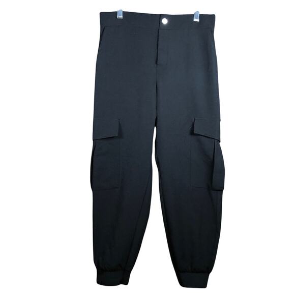 Zara Womens Pants Black High Rise Loose Cargo Jogger Large - Picture 1 of 10